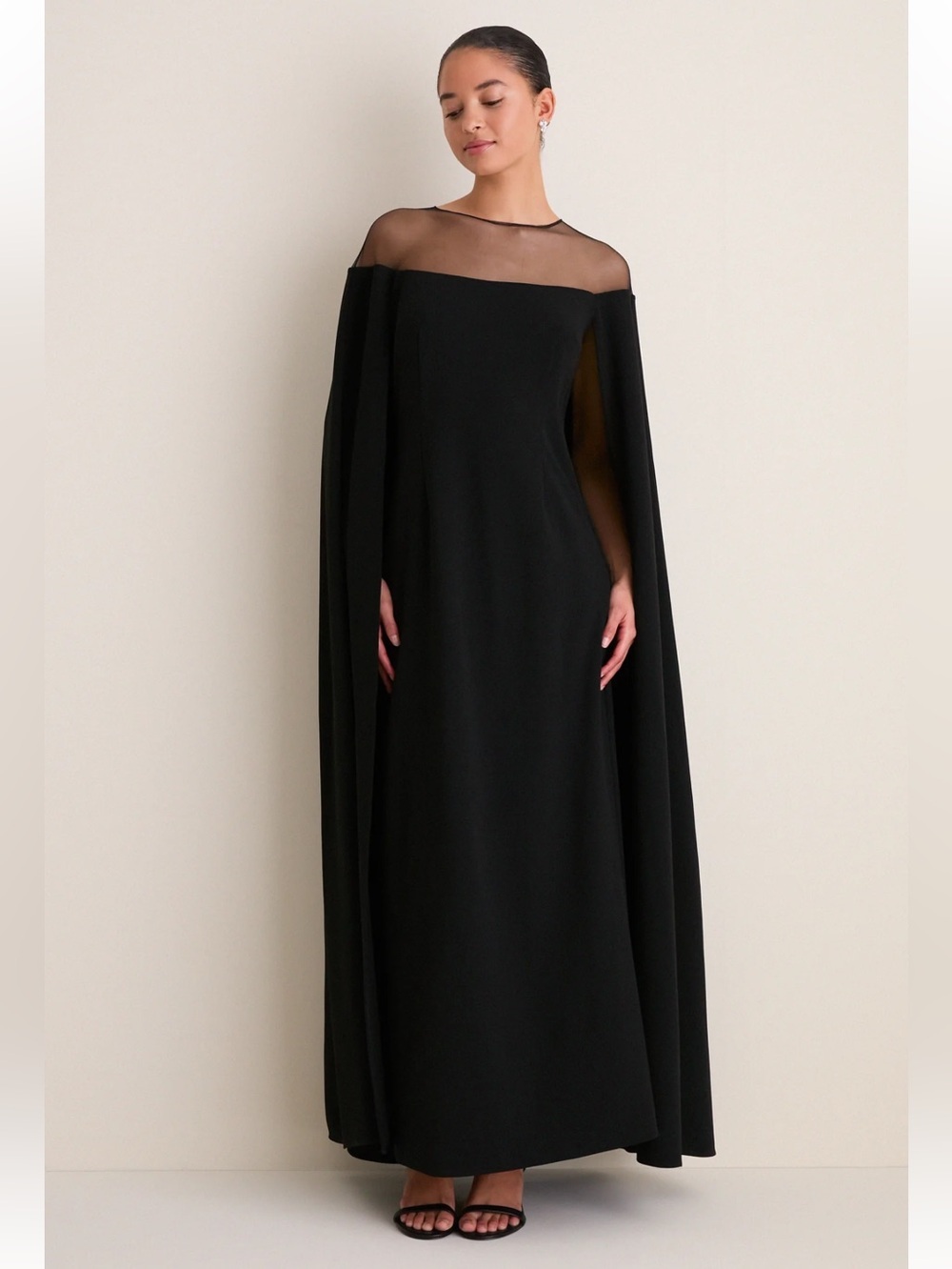 Tuckernuck Black Sheer-Yoke Cape Maxi Dress